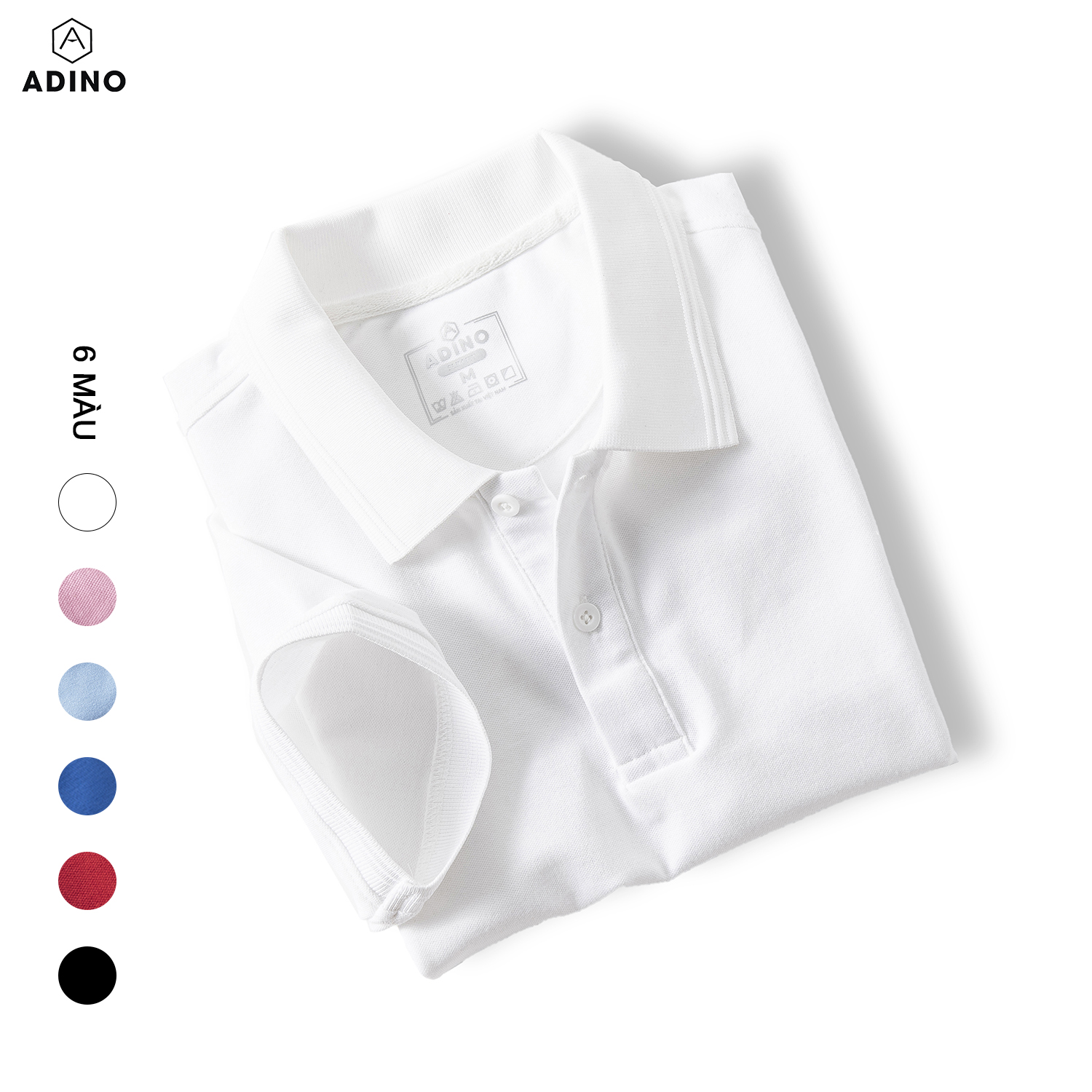 Áo polo nữ ADINO màu trắng phối viền chìm vải cotton polyester co giãn dáng công sở slimfit hơi ôm trẻ trung APN03