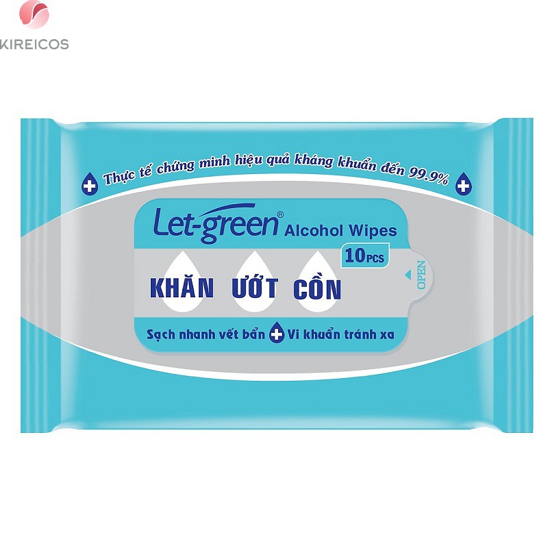 Khăn uớt cồn let green 10 tờ sạch nhanh vết bẩn vi khuẩn tránh xa - kireicos