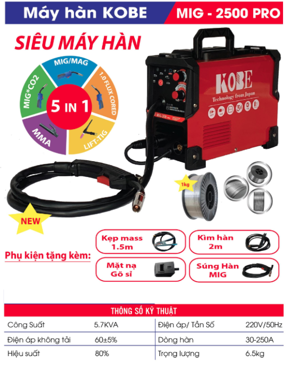 [HCM][SIÊU PHẨM MÁY HÀN] Máy Hàn Mig Không Dùng Khí Mini Chính Hãng KOBE 2500 PRO Máy hàn mig mini máy hàn mig mini 250 Máy migTặng 1 cuôn dây hàn 1kg - Electric24h