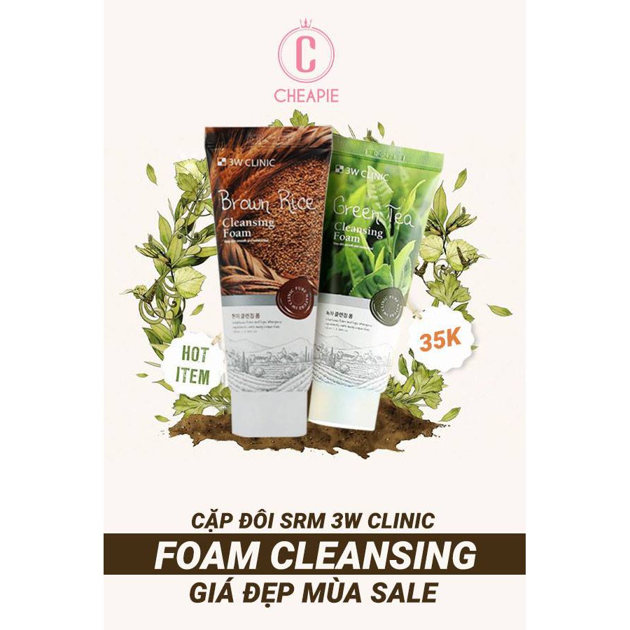Combo x2 sữa rửa mặt 3w clinic chiết xuất trà xanh và chiết xuất gạo
