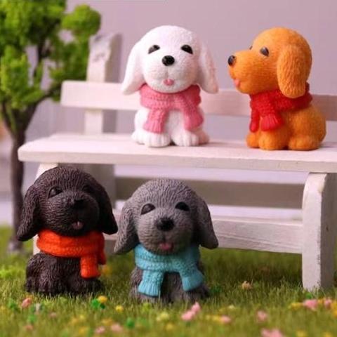 Phụ Kiện Tiểu Cảnh - Chú Cún Choàng Khăn Trang Trí Chậu Cây, Sen Đá, Cây Cảnh Bonsai