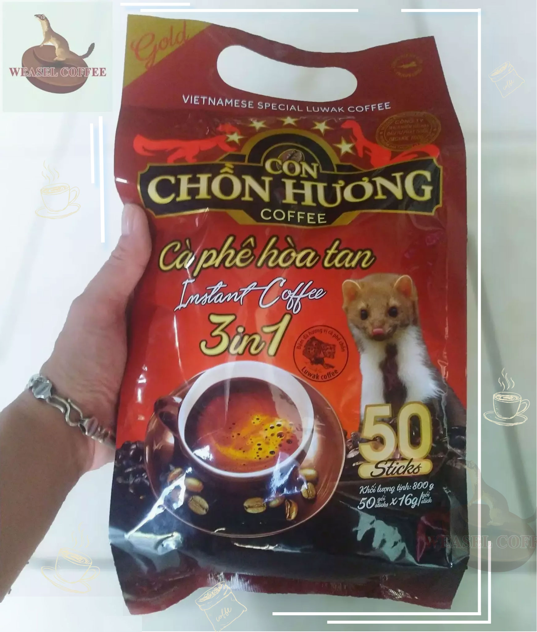 Cà phê hoà tan con chồn hương - túi 50 gói x 16g