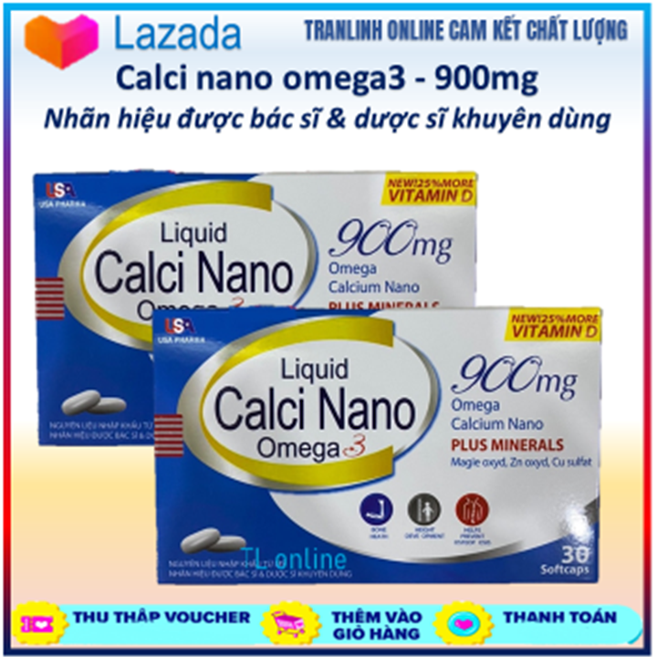 Viên uống canxi nano omega 3 - dành cho người cần bổ sung canxi - liquid calci nano omega 3 - hộp 30 viên