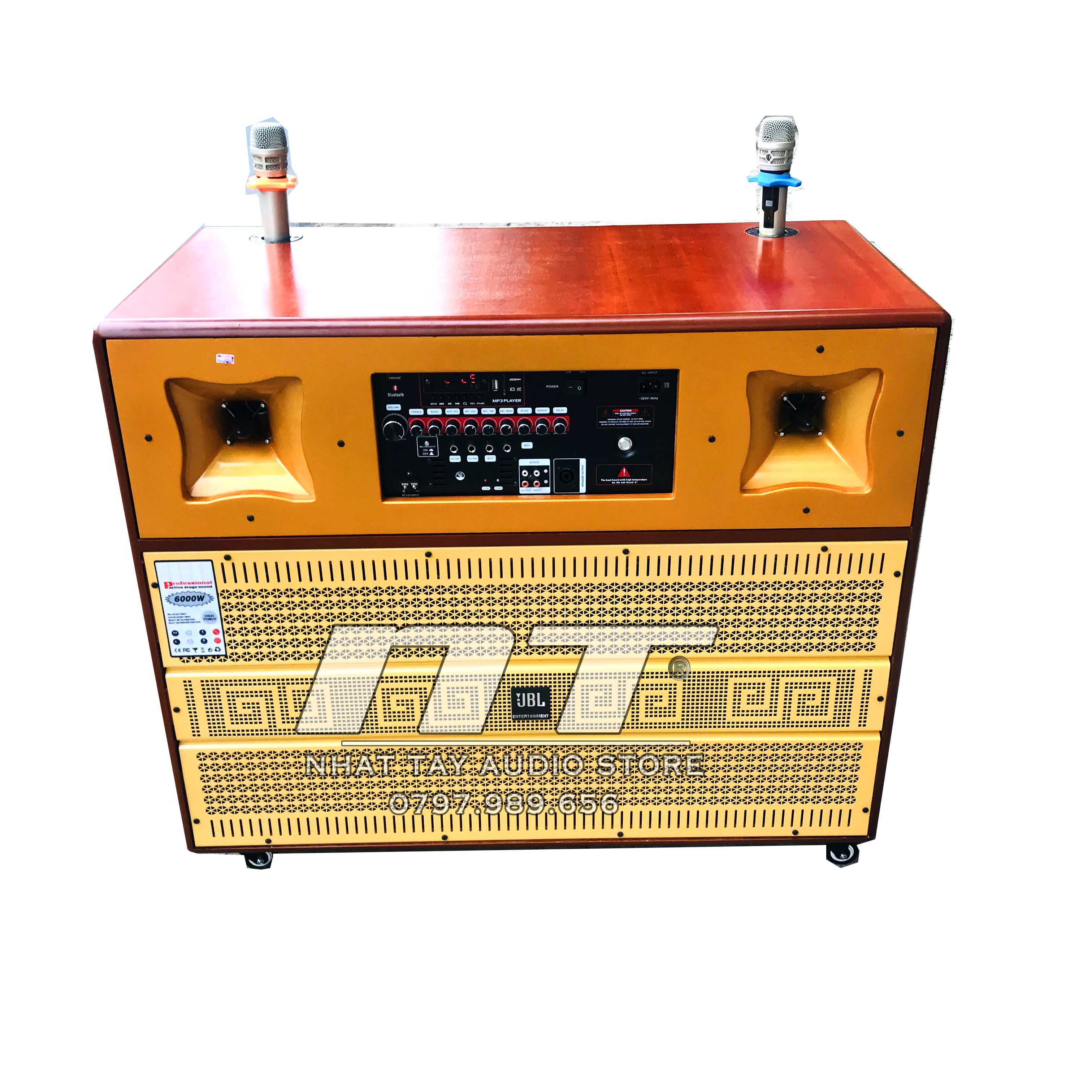 Thùng loa karaoke di động - Thiết kế bằng gổ cao cấp với bass đôi Thùng loa karaoke di động - Thiết kế bằng gổ cao cấp với bass đôi