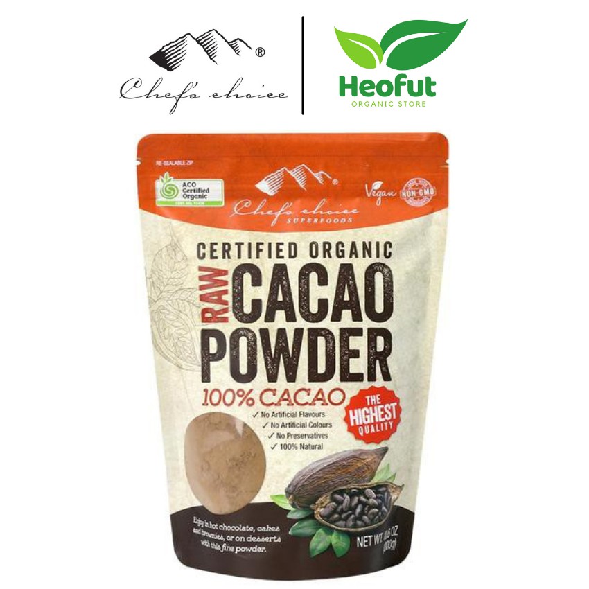 Bột cacao nguyên chất Chefs Choice hữu cơ cacao organic 300g nhập khẩu Úc Heofut