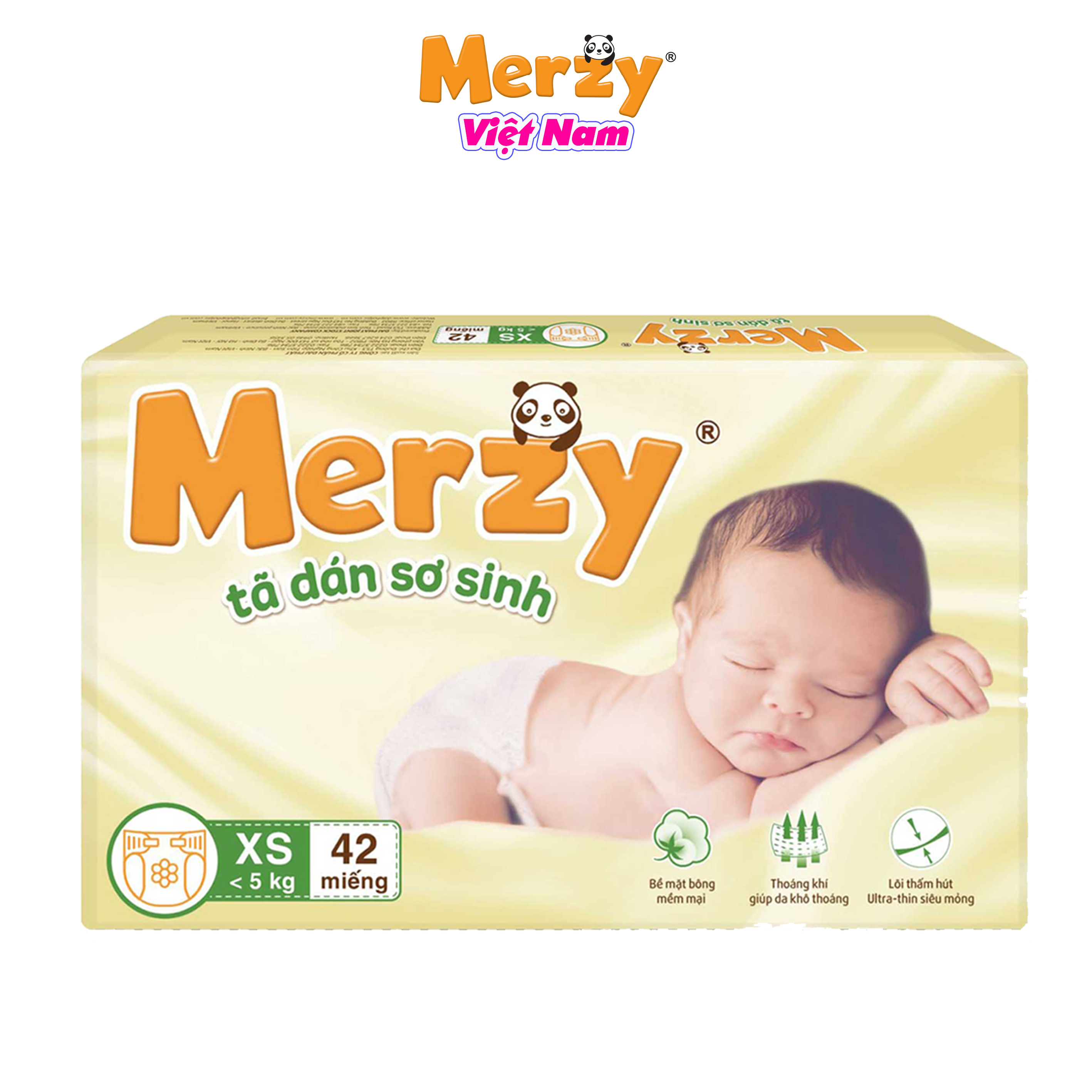 Tã dán sơ sinh Merzy XS 42 miếng, tã em bé dưới 5kg bỉm em bé sơ sinh mềm mại