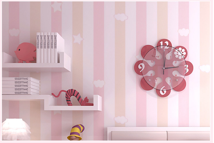 Cuộn 5M decal giấy dán tường 45cm rộng - ngôi sao đám mây sọc trắng hồng