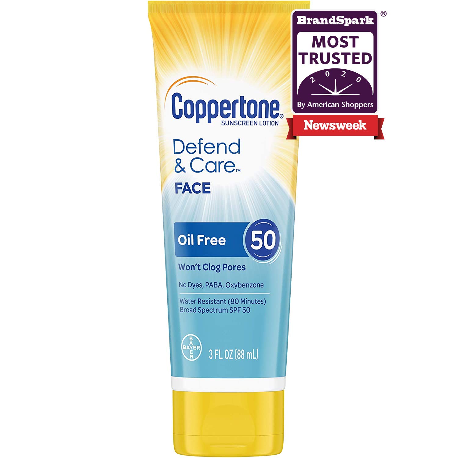 Kem chống nắng dùng cho mặt Coppertone Defend & Care Oil Free Sunscreen Face Lotion Broad Spectrum 88ml (Mỹ)