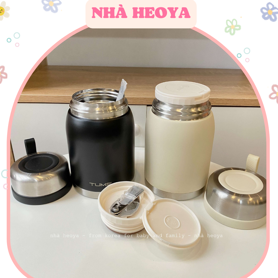 Bình ủ cháo, thức ăn giữ nhiệt 700ml tums dino tặng kèm muỗng hàn quốc