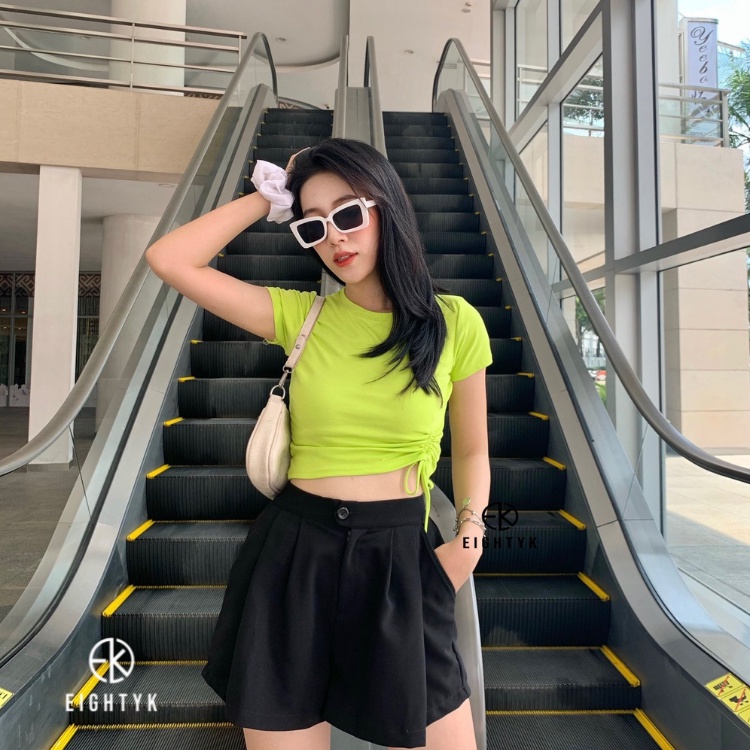 Áo croptop tay ngắn rút 1 bên