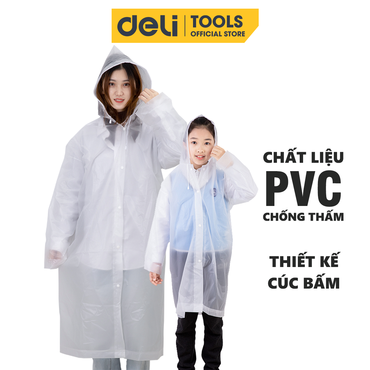 Áo Mưa Trong Suốt Deli Cho Người Lớn Và Trẻ Em - Vải Chống Thấm Cao Cấp - Dáng Dài Thời Trang - DL553010 / DL553011