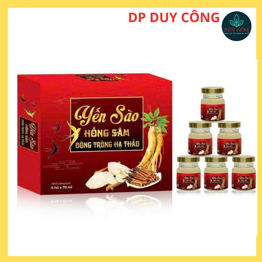 Yến Sào Hồng Sâm Đông Trùng Hạ Thảo - Hộp 6 hũ 70 ml, đường phèn, nhân sâm, vi cá mập - DP Duy Công