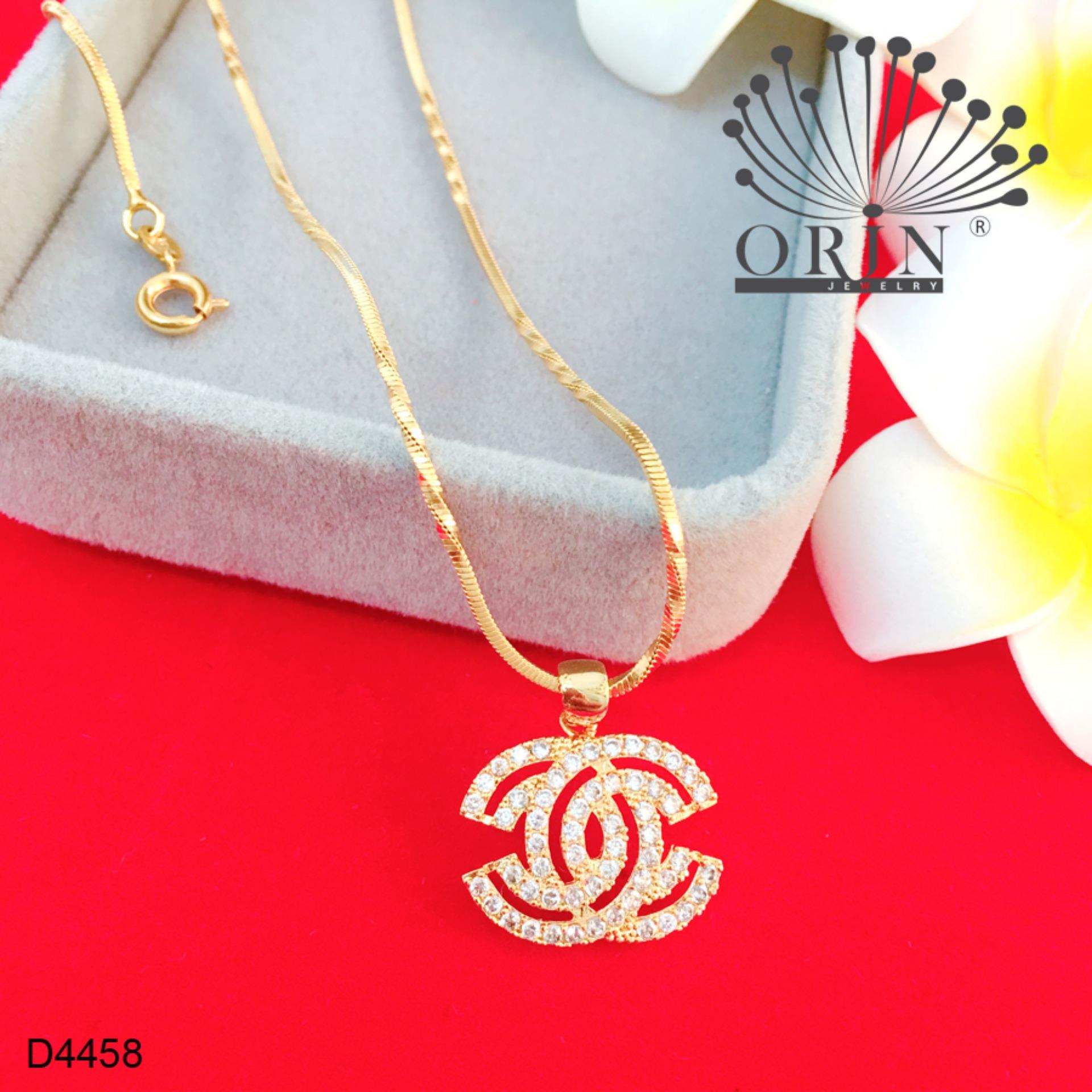 Dây chuyền mạ vàng 24 dạng mì xoắn mặt chữ x hở giữa đính đá thiết kế cao cấp Orin D4458 - Long Tien