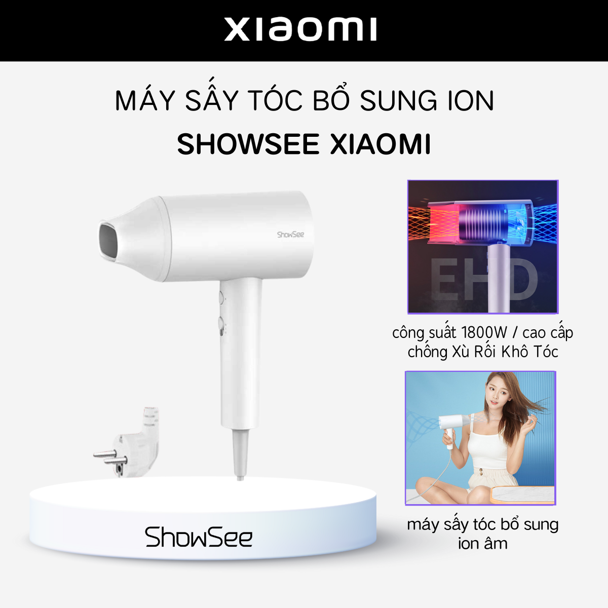 (bản quốc tế) Máy sấy tóc bổ sung ion âm SHOWSEE A1 -W -công suất 1800W / cao cấp Chống Xù Rối Khô Tóc- Xiaomi Fans