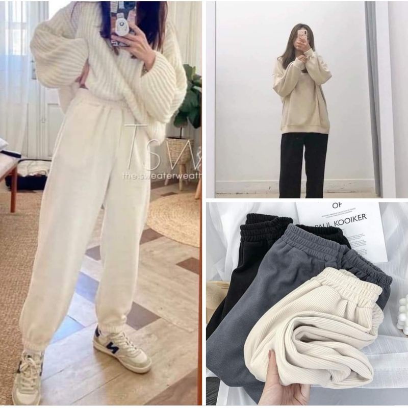 Quần Jogger nữ nhung tăm mịn bo gấu cá tính, Quần jogger nữ nhiều size ống rộng chất nhung tăm dày dặn