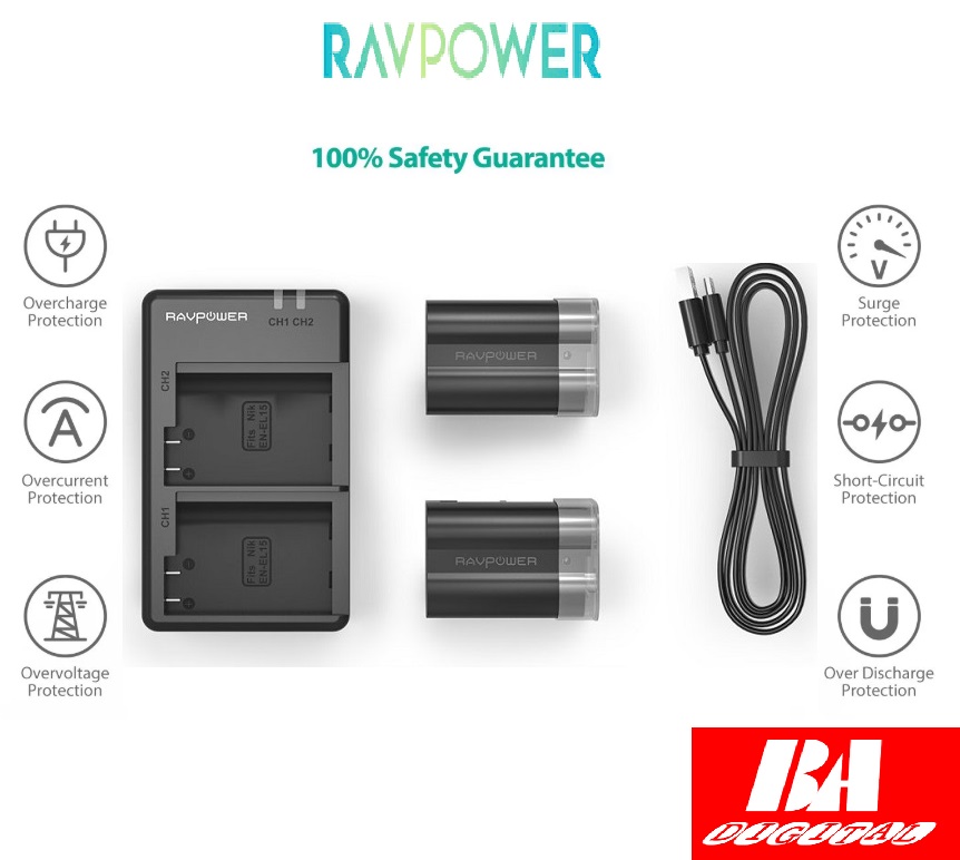Bộ 2 pin + 1 sạc ravpower en-el15 for nikon