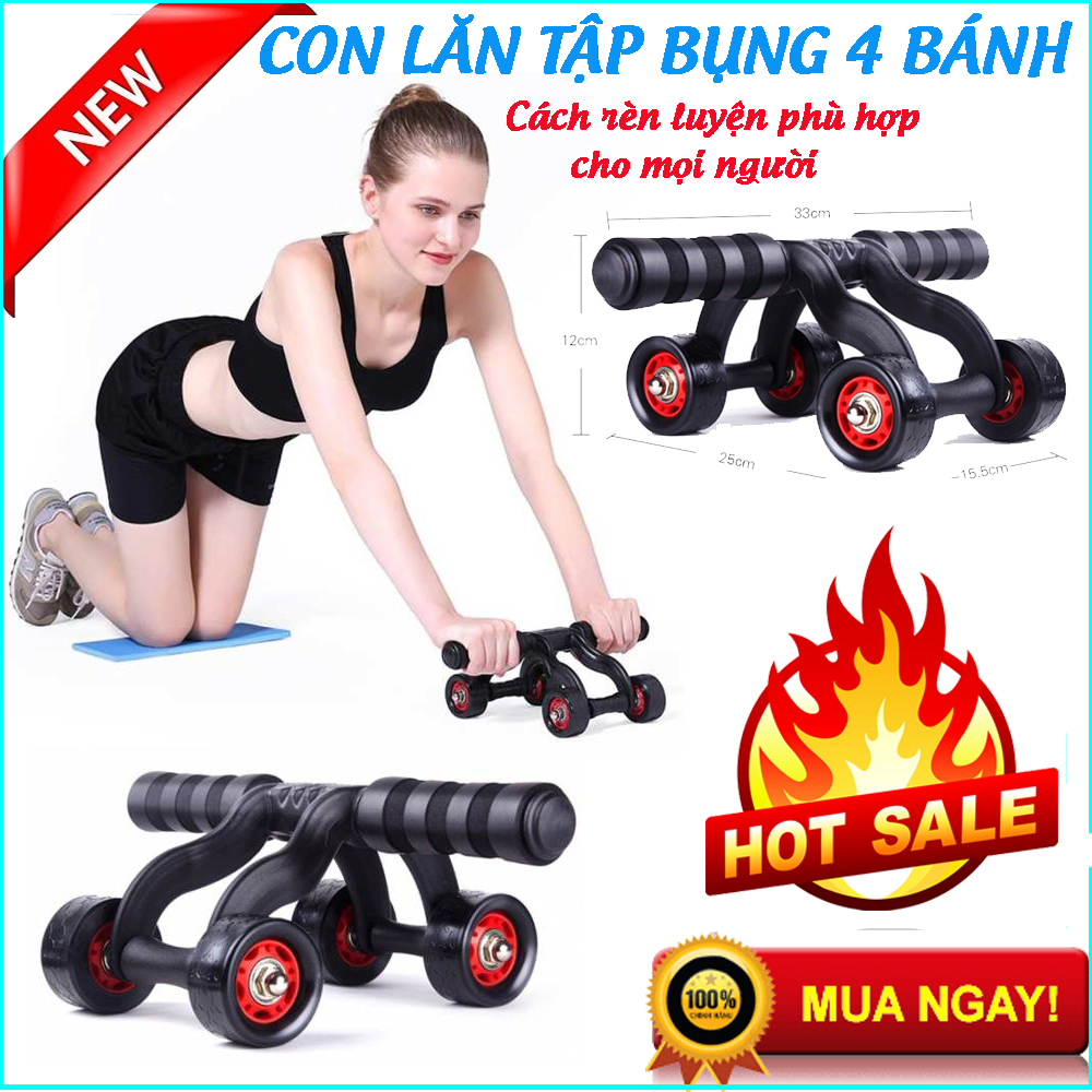 Con Lăn Tập Bụng 4 Bánh, dụng cụ tập thể hình,  Xe Tập Bụng Giá Rẻ ,  Phù Hợp Nhiều Lứa Tuổi, GIÁ GIẢM SỐC -50% - MUA NGAY TẶNG THẢM ĐỆM GỐI