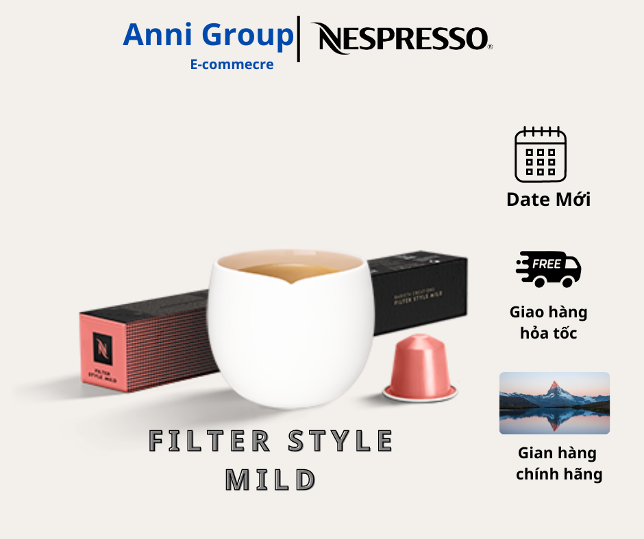 HCM  NEW Nespresso Coffee FILTER STYLE MILD Floral and malted cereal(10 pills/ box)- Viên nén cà phê hương vị nhỏ ngũ cốc hoa và mạch nha ANNI