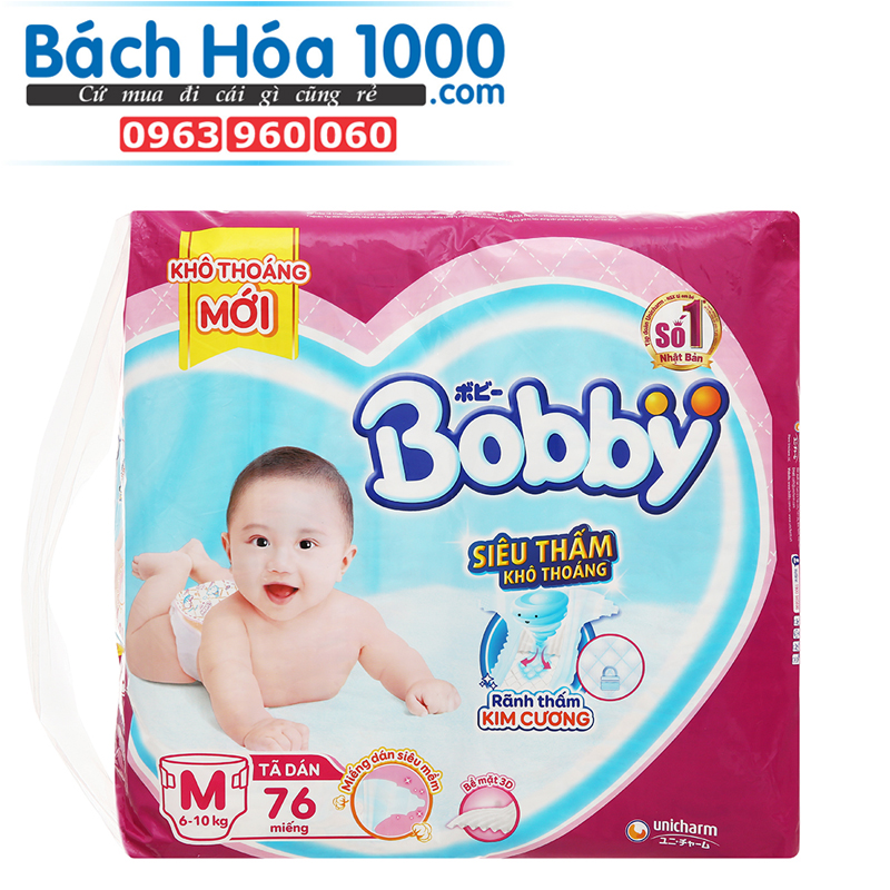 Tã dán bobby size m 76 miếng