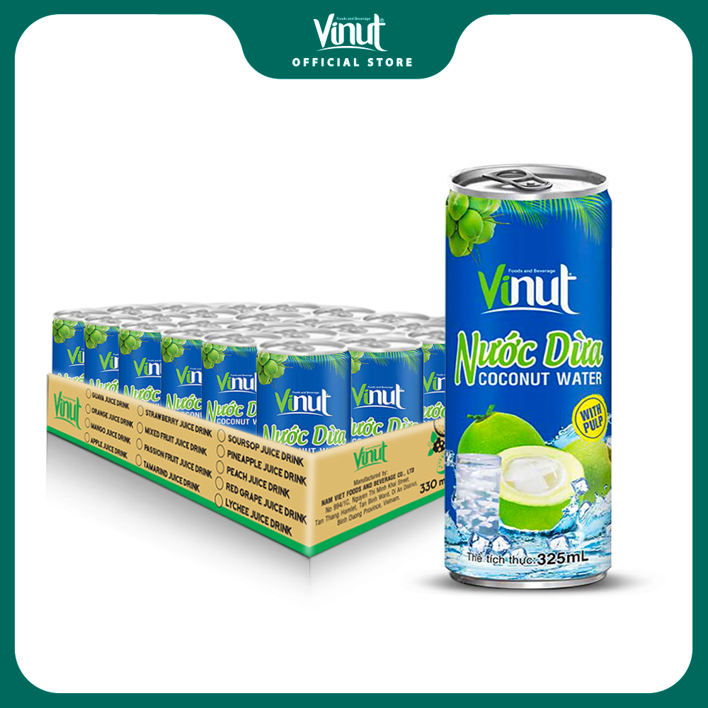 [KHAY 24 LON] Lon Nước Dừa có cơm dừa Vinut 325ml