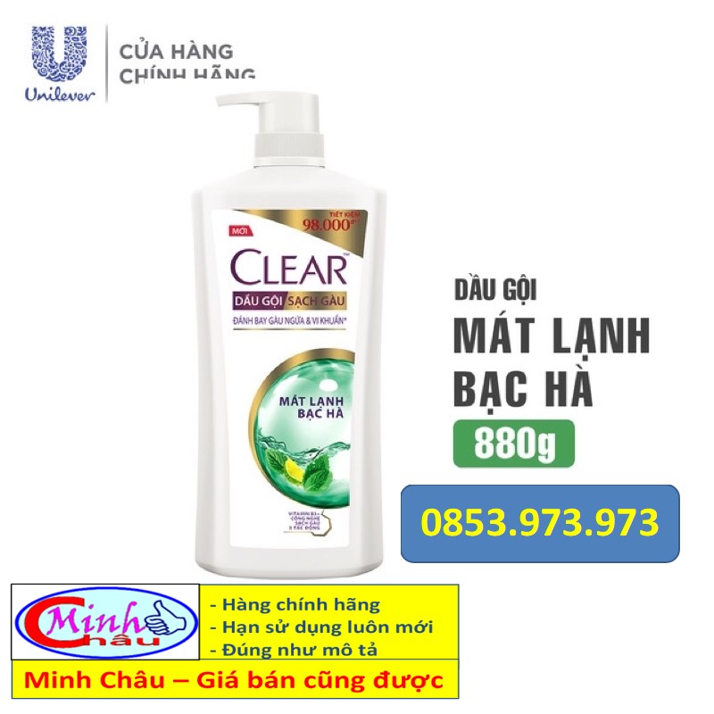Dầu gội clear mát lạnh bạc hà 880g