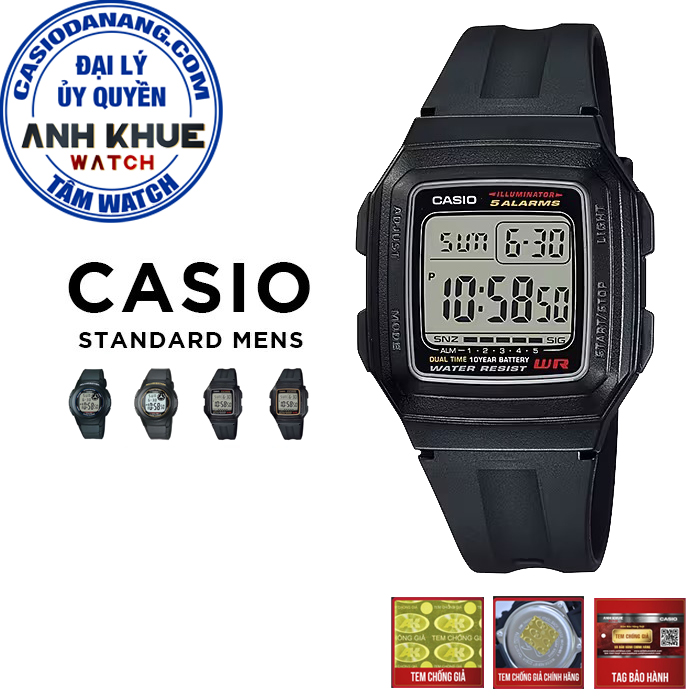 Đồng hồ nam dây nhựa Casio Standard chính hãng Anh Khuê F-200 & F-201 Series