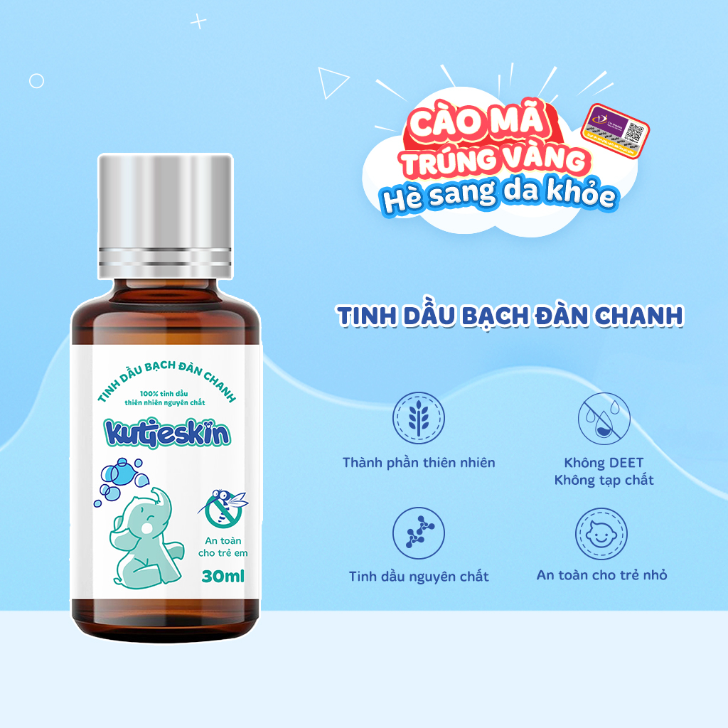 Tinh dầu Bạch đàn chanh tự nhiên Kutieskin ( 5ml - 30ml) giúp đuổi muỗi, côn trùng và làm nhanh dịu, lành vết đốt (tặng 1 sample Cream dưỡng ẩm cho bé 5gr)