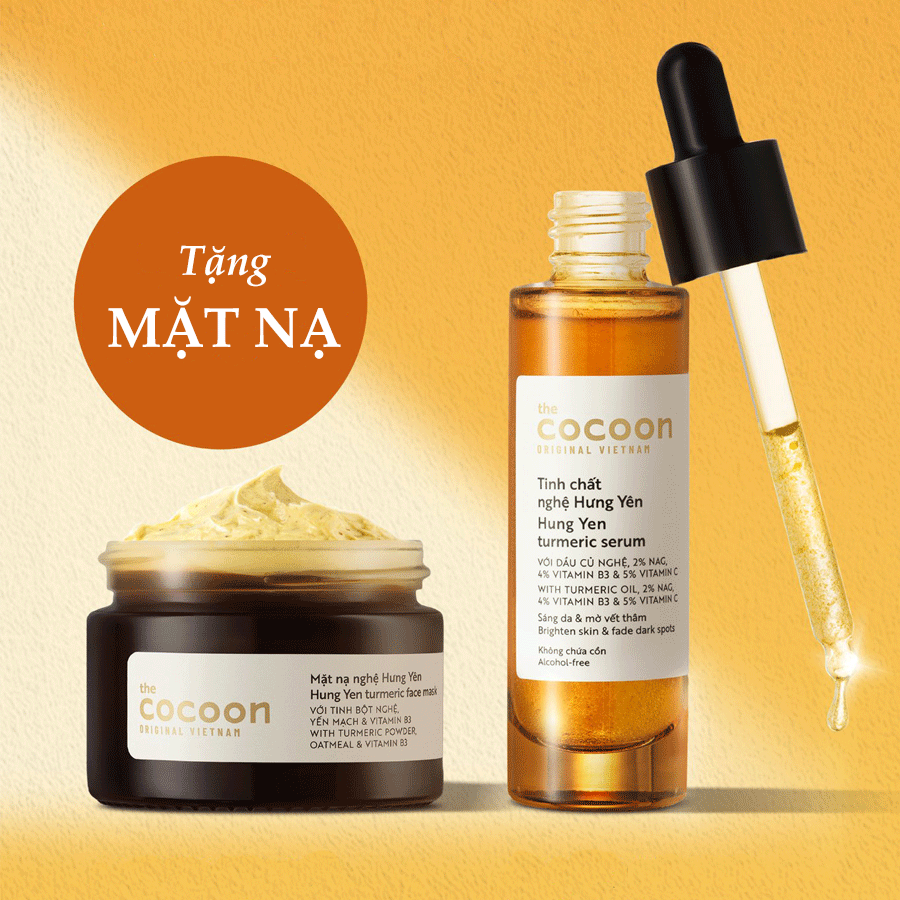 Combo mặt nạ nghệ và tinh chất serum nghệ Hưng Yên Cocoon mờ thâm, chống lão hóa, dưỡng sáng và cấp ẩm da