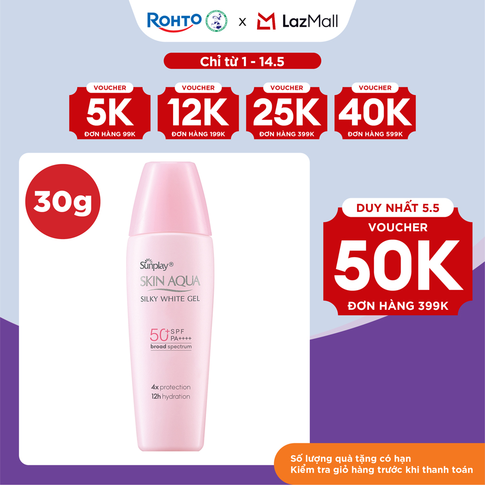 Kem chống nắng Skin Aqua dưỡng trắng  dưỡng ẩm, dùng hàng ngày dạng gel Sunplay Skin Aqua Silky White Gel Eco Việt Nam SPF 50, PA++++ 30g