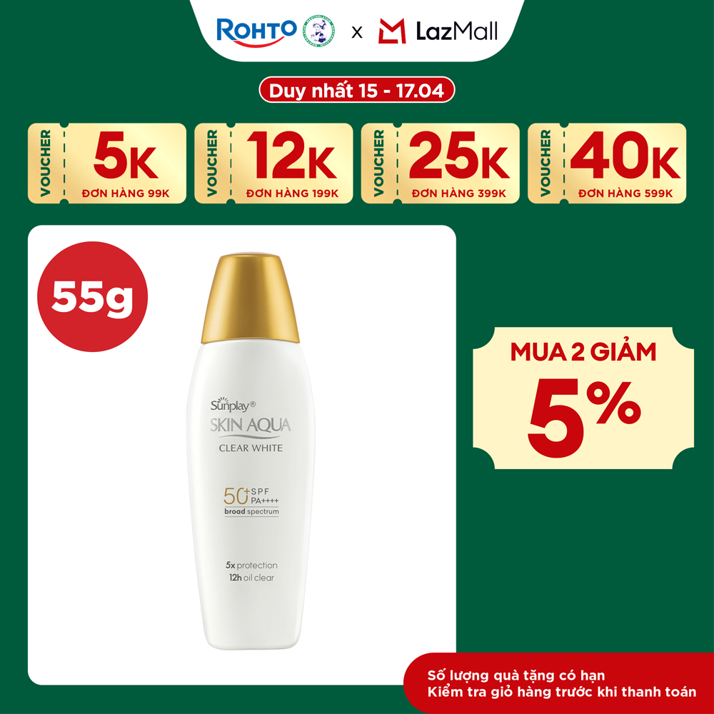 Kem chống nắng Skin Aqua dưỡng trắng, kiểm dầu, dùng hàng ngày dạng sữa Sunplay Skin Aqua Clear White Eco Việt Nam SPF50, PA++++ 55g
