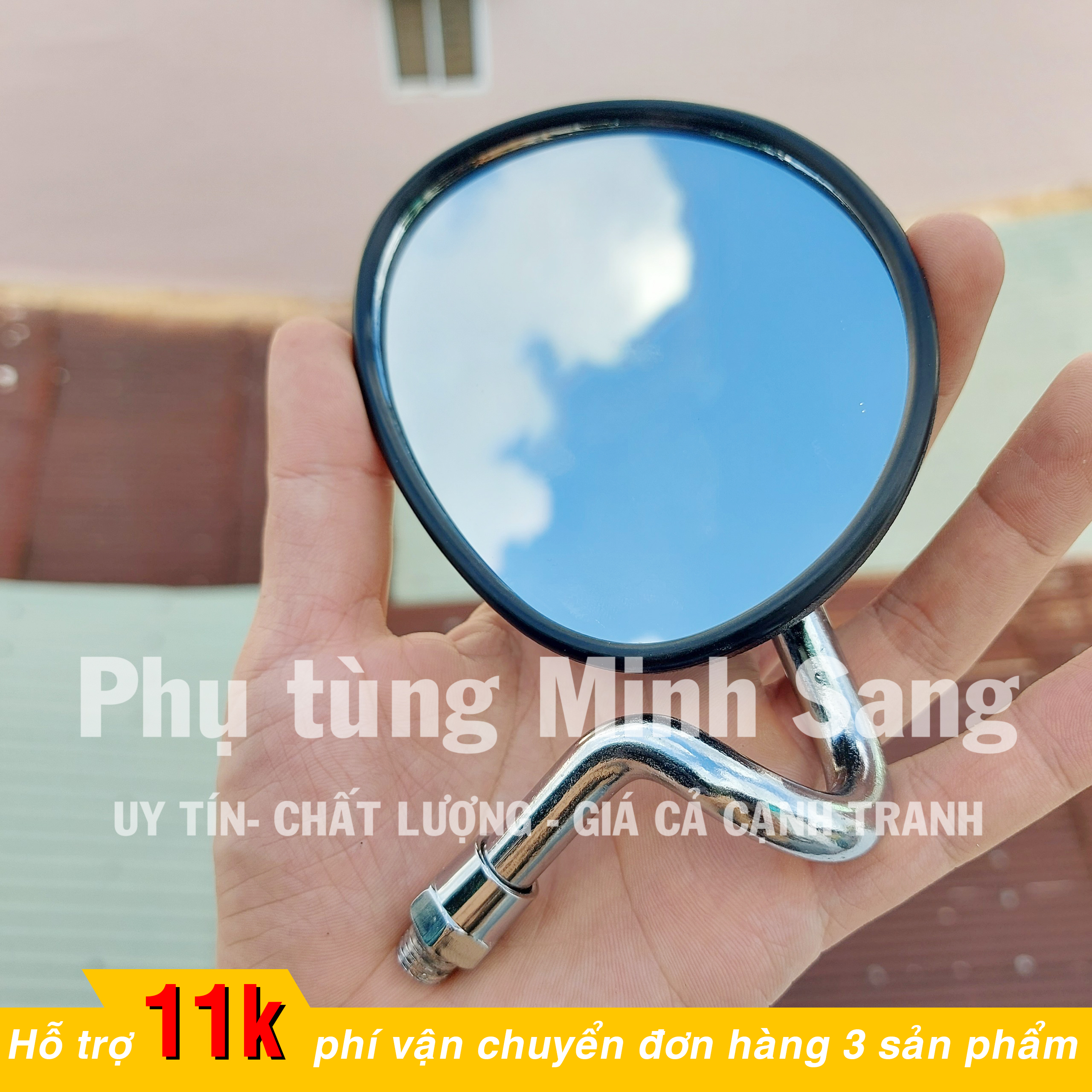 Kính chiếu hậu kiểu tai mèo chân cong 10 ly xi inox gắn mọi loại xe