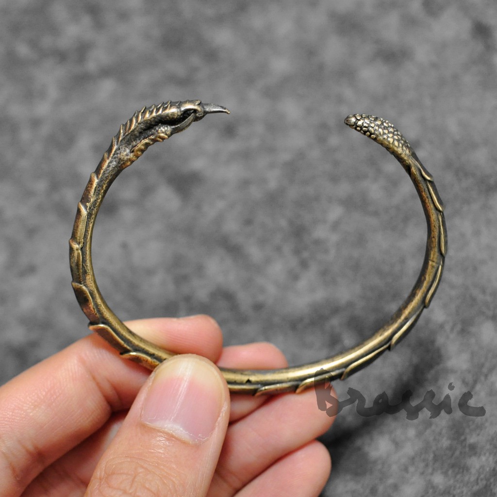 Vòng tay đồng thau Kiềng đồng hình chân rồng Brassic VT18 kiểu đồng xưa cực tinh xảo