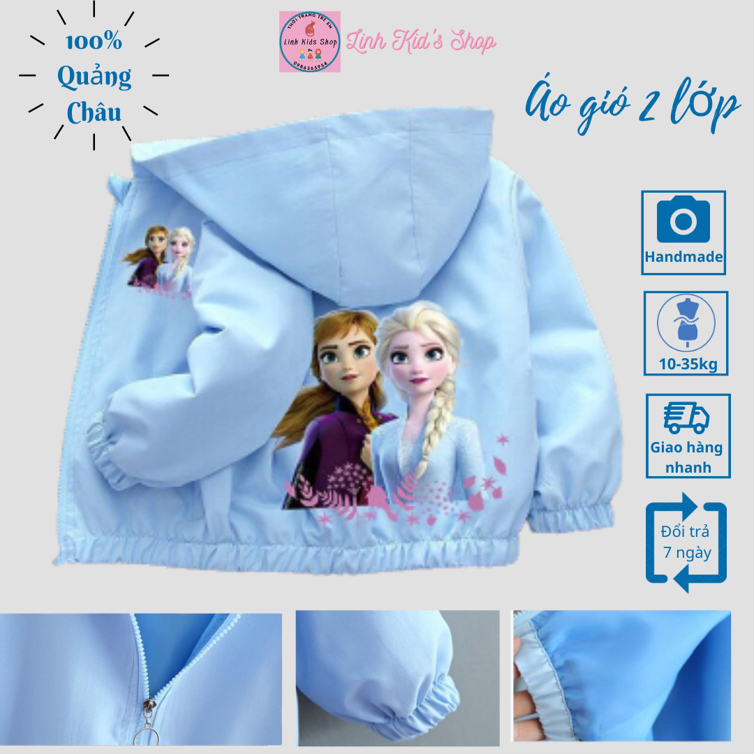 Áo khoác ELSA 2 lớp cho bé gái từ 10-35 kg