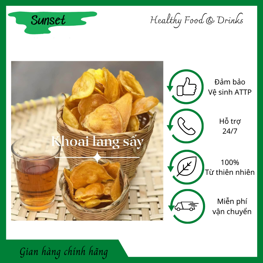 [ĂN VẶT LÀNH MẠNH] Khoai Lang Sấy Mật Ong Không Đường Túi 500GR Healthy Vị Ngọt Tự Nhiên. Khoai Lang Vàng Đà Lạt Sấy Công Nghệ Cao. Thực Phẩm Organic. Phù Hợp Ăn Kiêng, Thực Dưỡng, EatClean. Khoai lang Sấy Mật Ong SUNSET SHOP