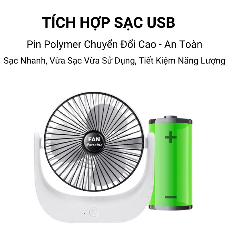 Quạt sạc tích điện mini để bàn quạt mini tích hợp sạc usb 3 chế độ gió asaki