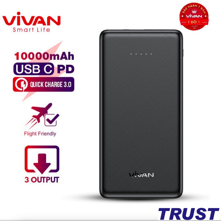 Hot deals - 10.000mah pin sạc dự phòng vivan quick charge 3.0 chuẩn sạc pd 22.5w - vpb-k10
