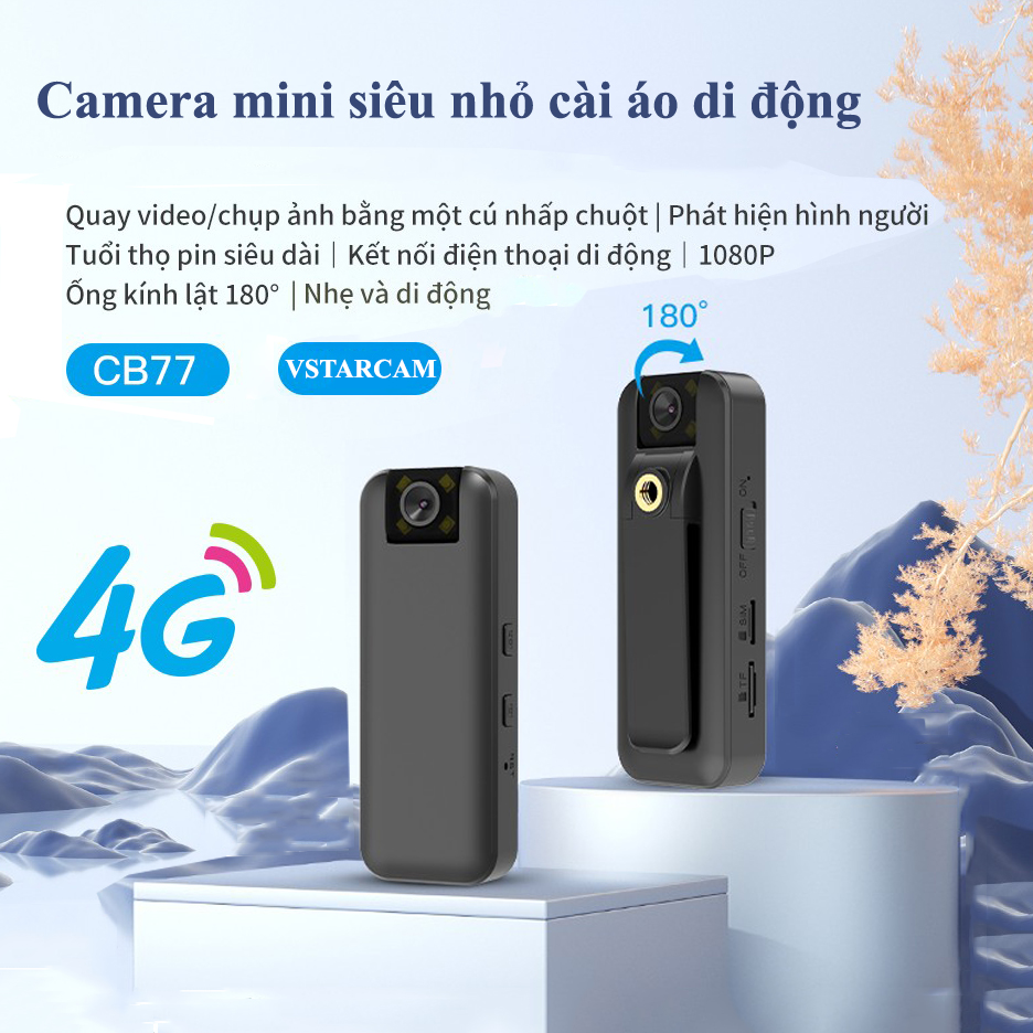 Camera mini cài áo di động Vstarcam CB77 Full HD Camera sài sim 4G truyền hình ảnh trưc tiếp về điện