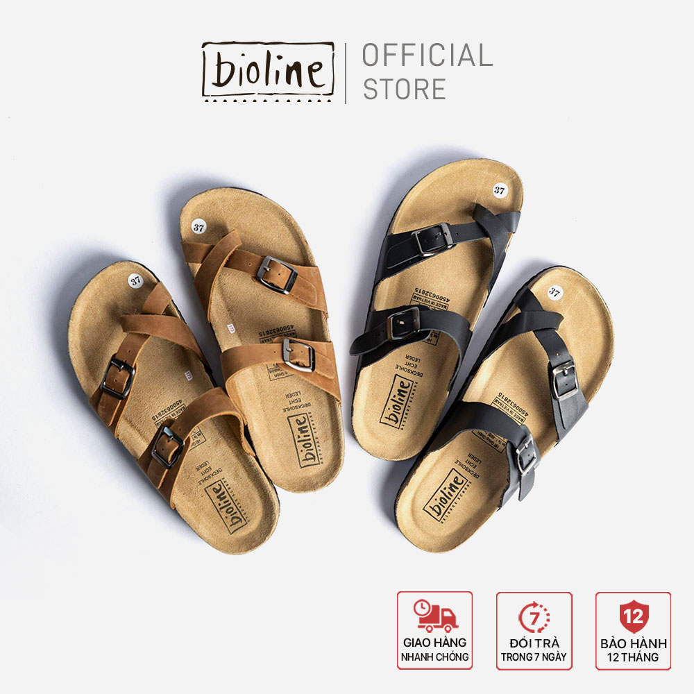 - Dép birken xỏ ngón DA BÒ THẬT dép đế trấu thời trang unisex chính hãng Bioline