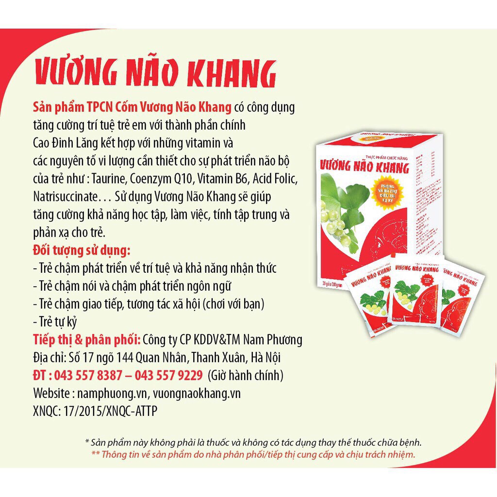 Vương não khang sản phẩm dành cho trẻ chậm phát triển