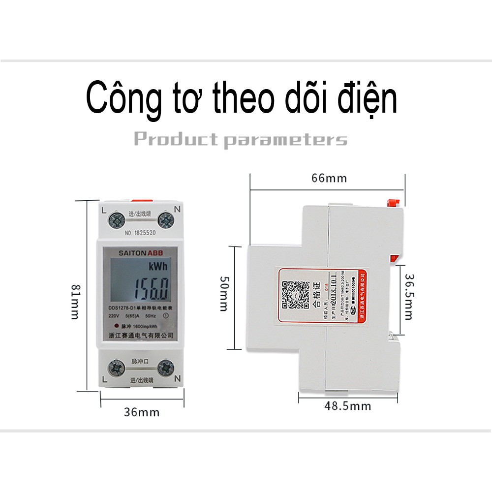 Công tơ điện tử, thiết bị đo công suất SAITON ABB 65A dùng lắp nhà trọ, hoặc kiểm tra tiêu thụ điện của thiết bị điện, tiêu thụ điện gia đình