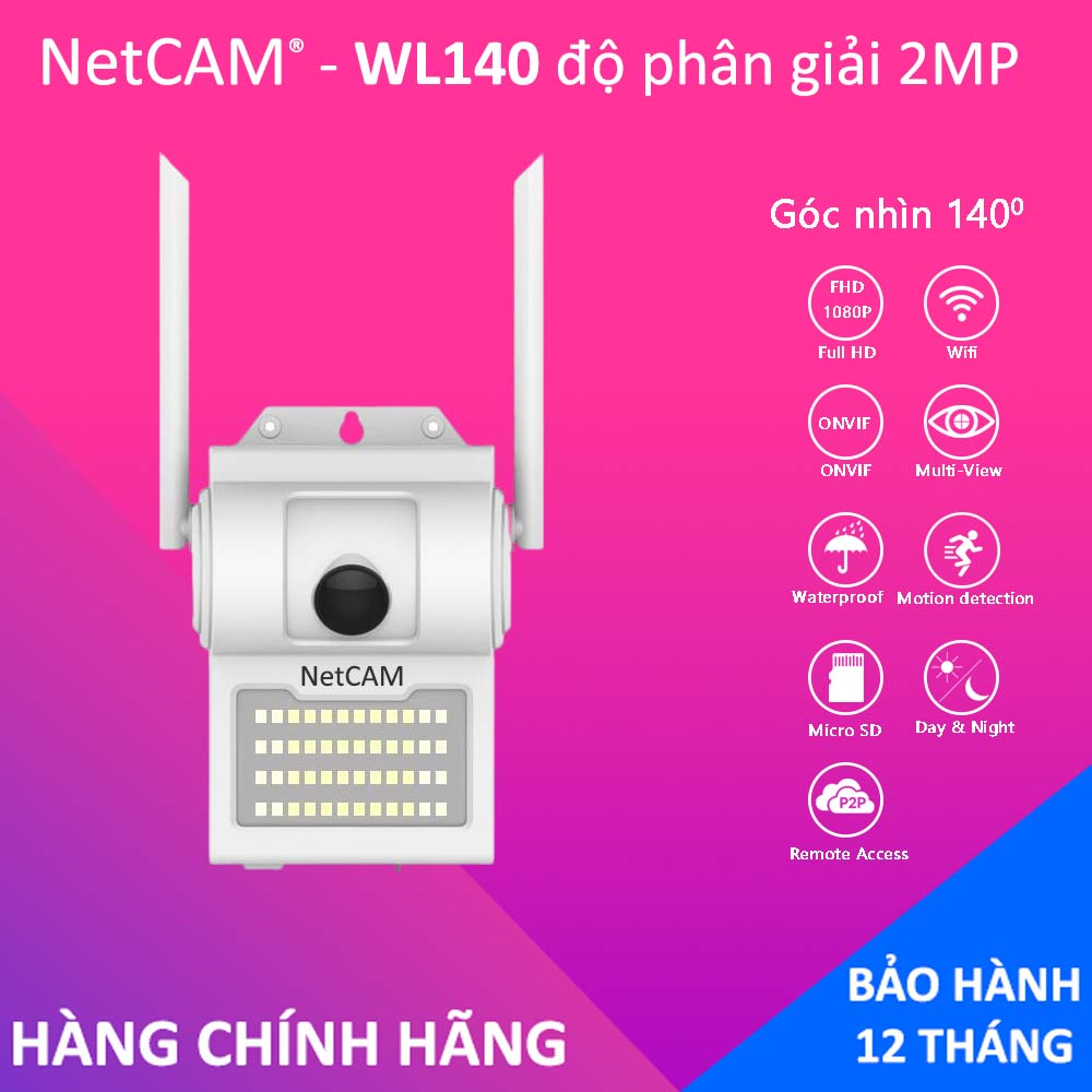 Camera WiFi Ngoài Trời NetCAM WL140 | 2MP/5MP | Góc Rộng 140º | Báo động bằng Còi và Đèn | Chống Nước Tốt