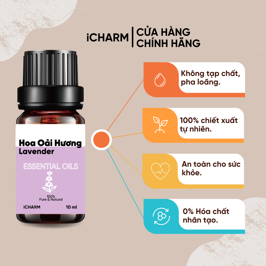 Tinh dầu oải hương thơm phòng nguyên chất, xông phòng chính hãng iCHARM - Có giấy kiểm định chất lượng