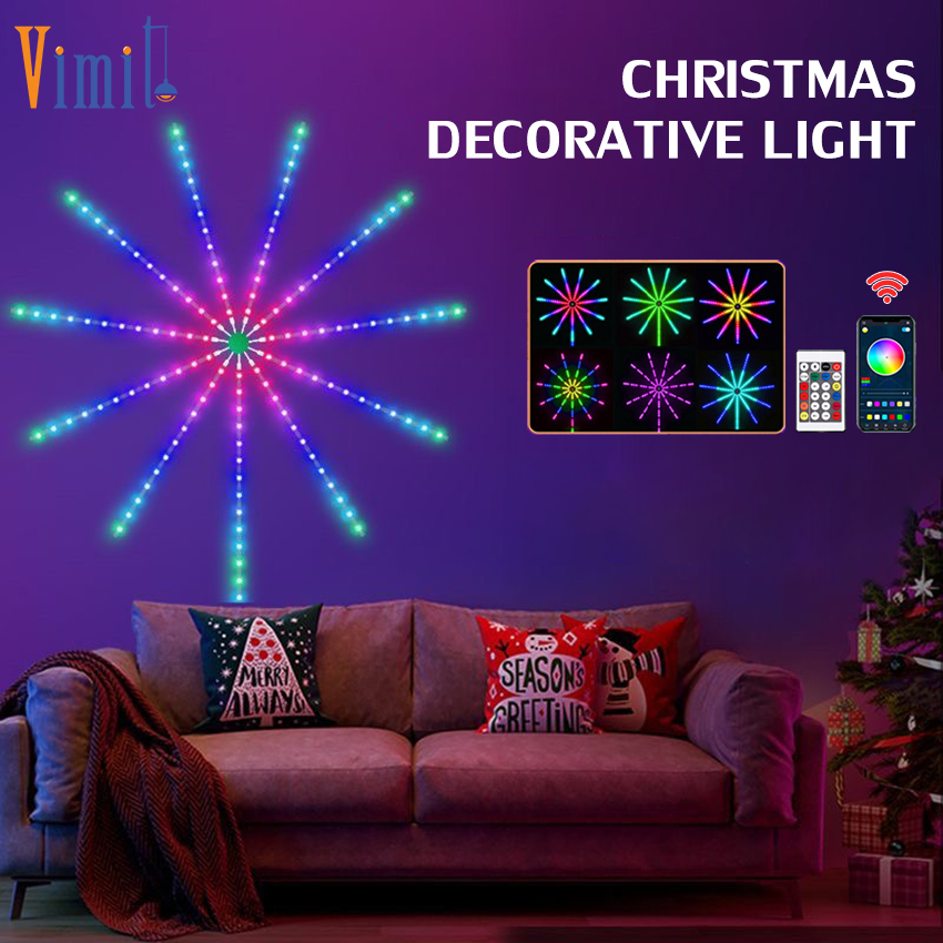 Vimite 180 LED Colorful Firework Strip Light Music Synchronized Lights Pulsating Remote Control With Bluetooth Control Ambient Christmas Party Decorative Lights