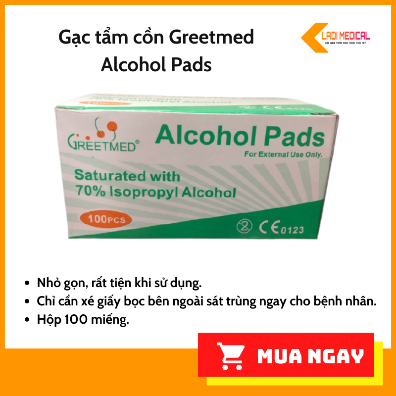 Gạc Tẩm Cồn Alcohol Pad Greetmed/PT Medical hộp 100 miếng