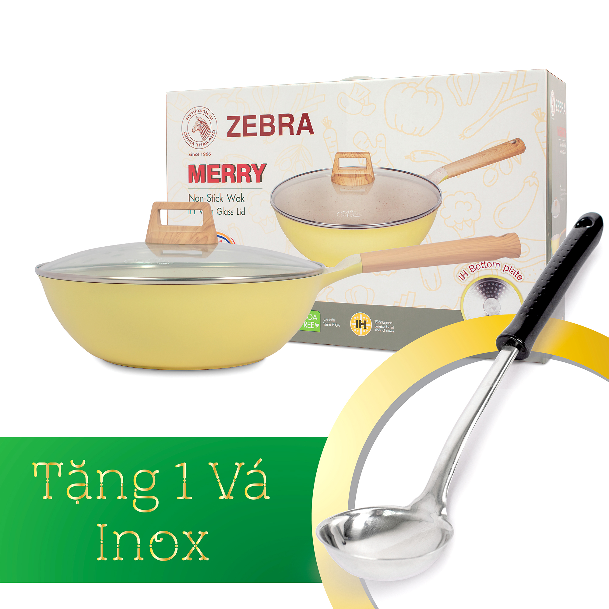 Chảo chống dính zebra vân đá 3 đáy nắp kính 30cm - 974103