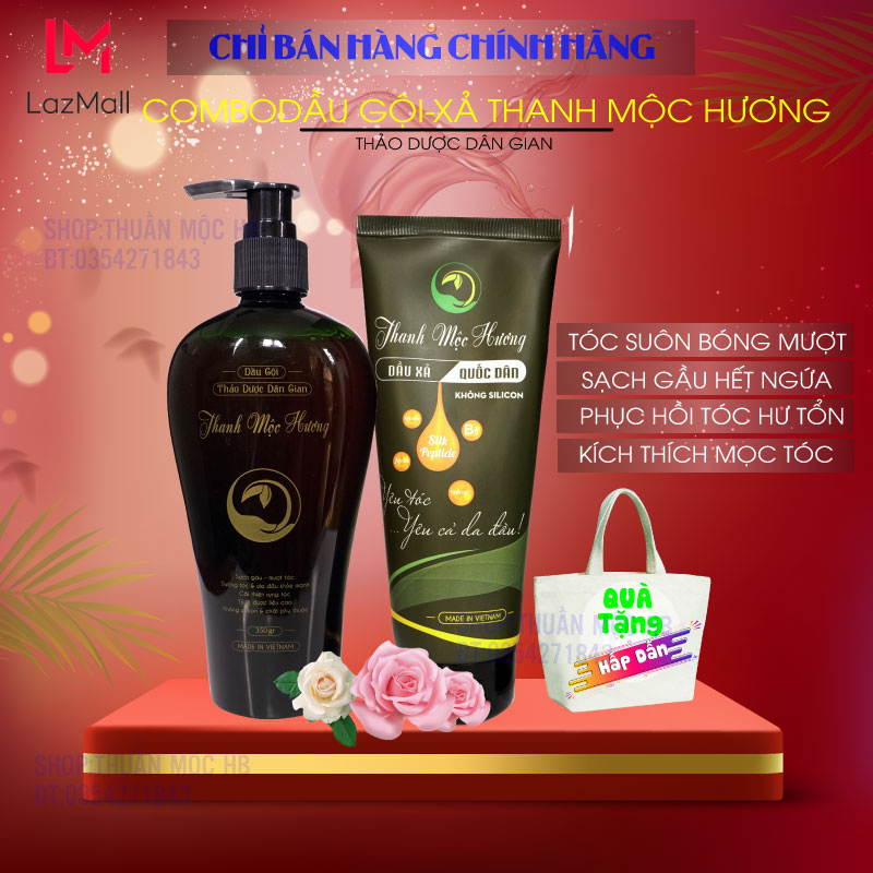 Combo Dầu Gội Dầu Xả Thảo Dược Dân Gian Thanh mộc Hương, Phục Hồi Tóc Hư Tổn, Ngăn Ngừa Gãy Rụng - Thuần Mộc Shop