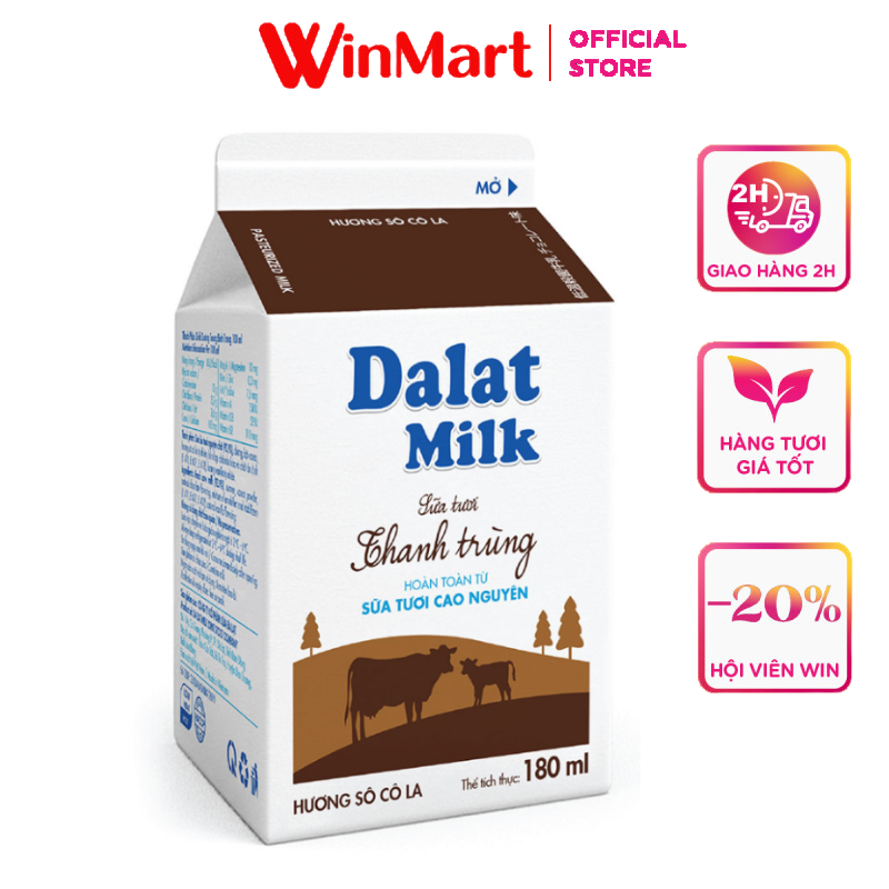 [Siêu thị WinMart] - DALAT MILK Sữa thanh trùng socola 180ml