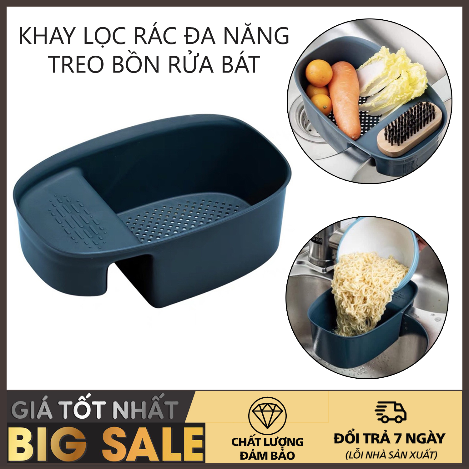 Khay lọc rác - Khay treo bồn rửa bát có lưới lọc rác đa năng, tiện dụng-Khay Nhựa  Đa Năng Lọc Rác Bồn Rửa Chén – Rổ Nhựa Đựng Giẻ Rửa Chén – Xà Phòng – Thực Phẩm Sơ Chế