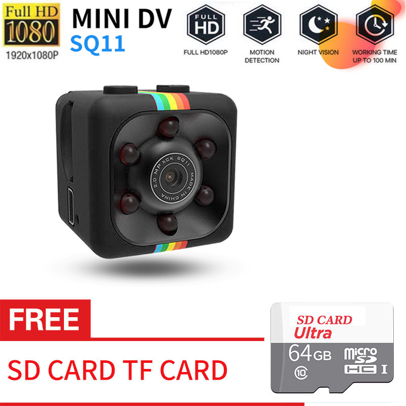 Máy ảnh Mini 3 màu SQ11 Camera nhỏ HD 1080P Máy quay phim nhìn đêm cảm biến Máy quay video siêu nhỏ Máy ghi hình chuyển động DVR DV Máy quay phim với thẻ nhớ miễn phí 64GB 128GB
