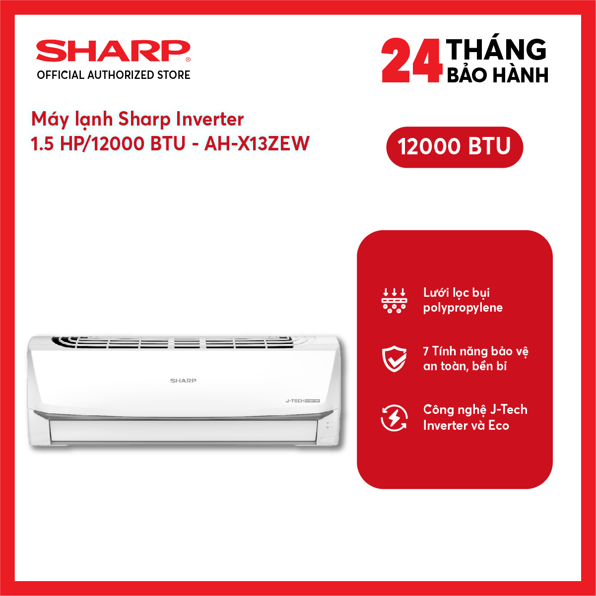 [FreeSHIP COD + công Lắp nội thành HN] Máy lạnh Sharp Inverter 1.5 HP/12000 BTU AH-X13ZEW